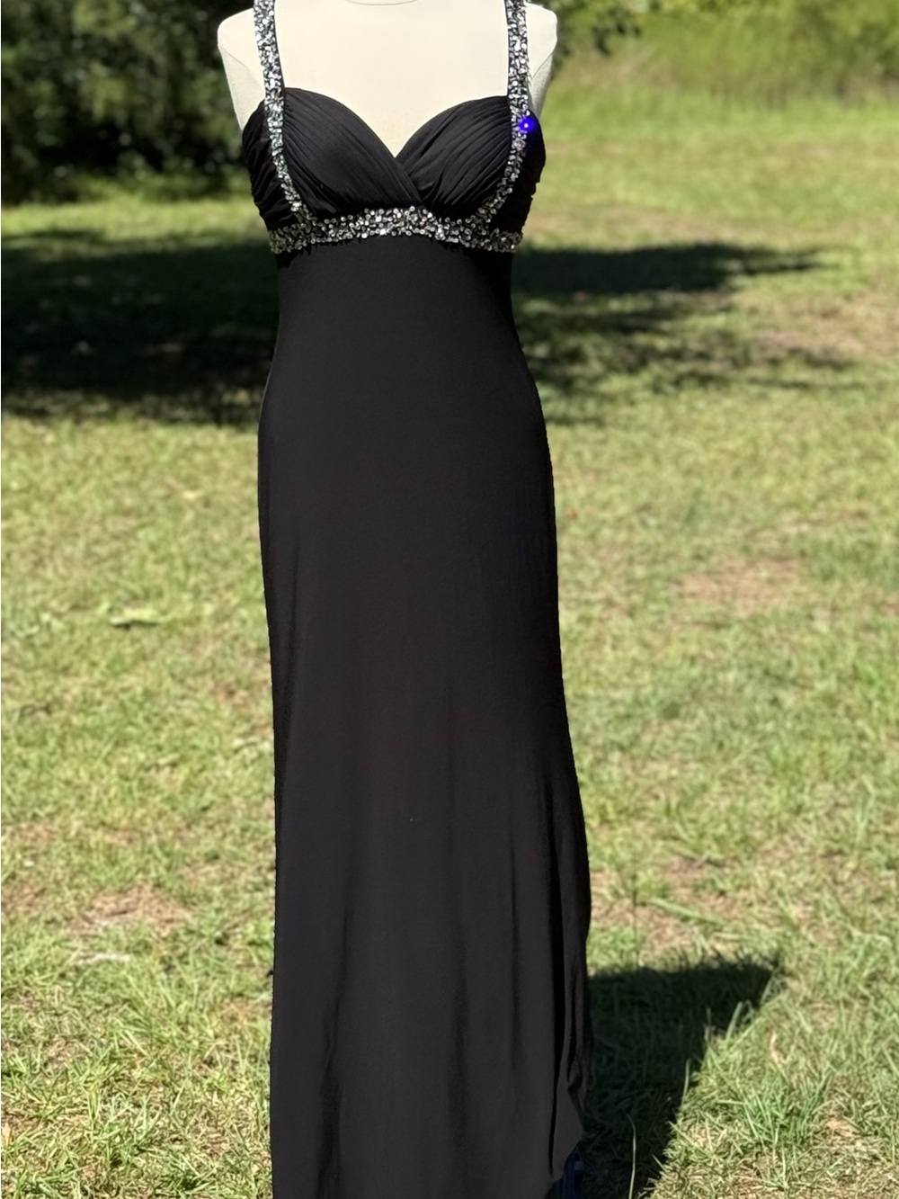 Betsy & Adam Black Maxi Gown with Embellished Straps Size 10